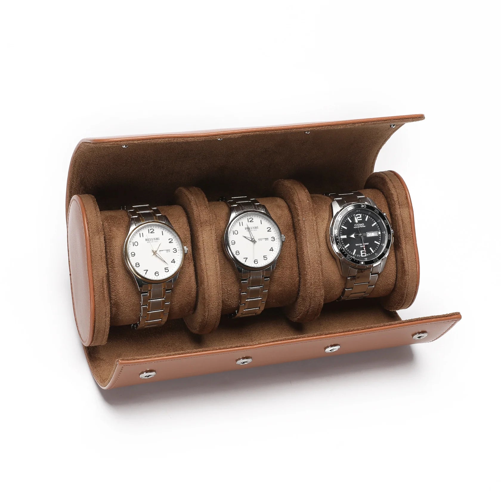 Le Nomade N°3 — étui à trois montres en cuir MON ÉTUI, coloris Camel